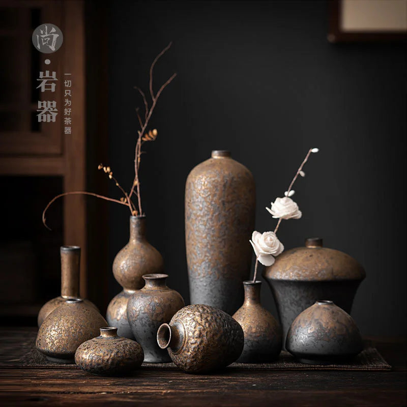 Creative Ceramic Dry Flower Vase, Flower Arrangement, Living Room, Coarse Pottery, Table Decoration, Vases for Dried Flowers