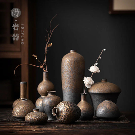 Creative Ceramic Dry Flower Vase, Flower Arrangement, Living Room, Coarse Pottery, Table Decoration, Vases for Dried Flowers