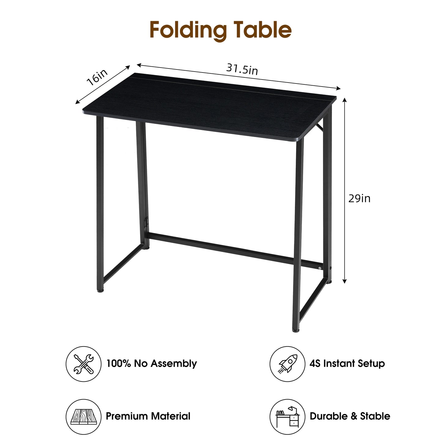 JHK Folding Office Computer Desk 31.5 Inch Metal Frame Easy Assembly Compact Foldable Writing Workstation For Home PC Table