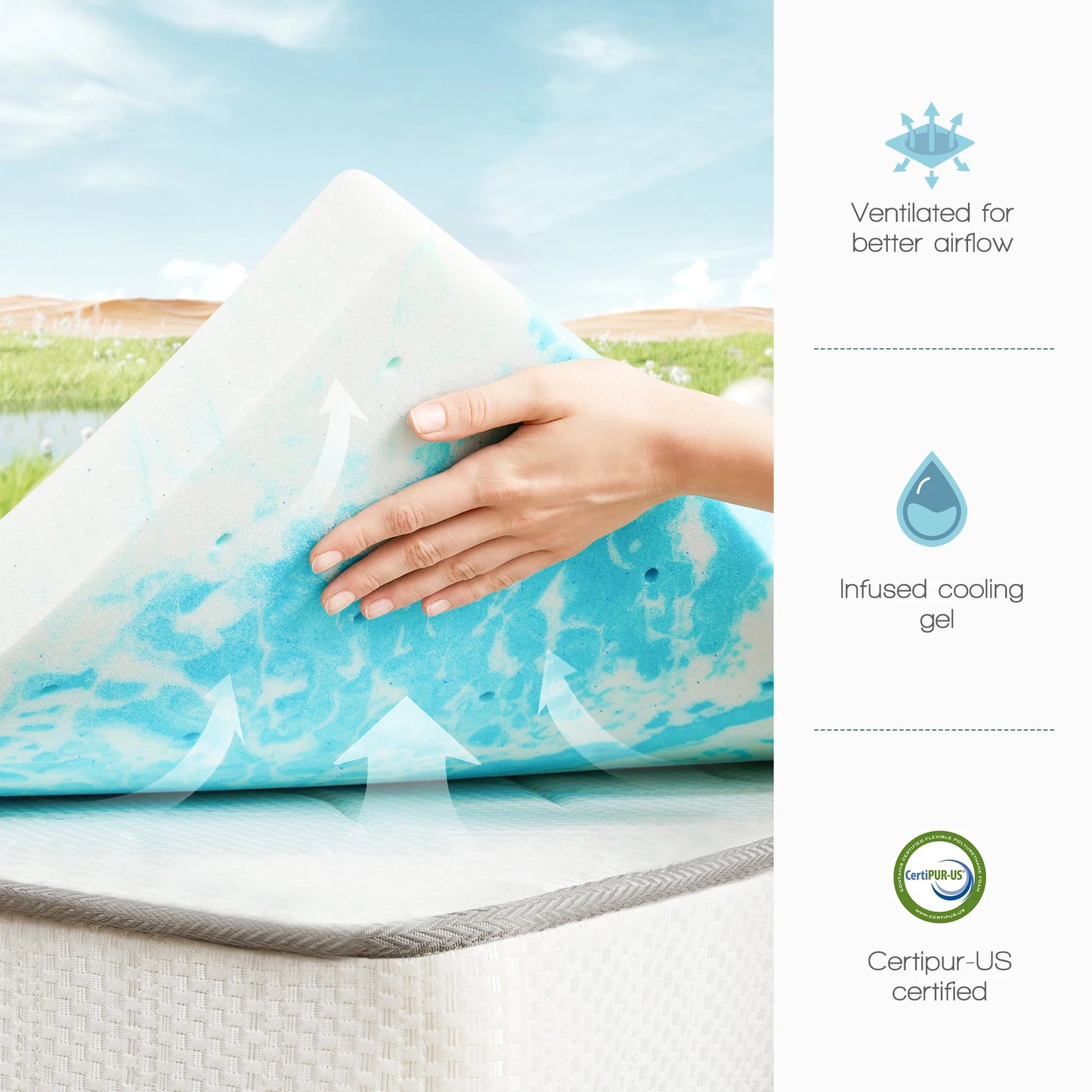 JHK 2-4 Inch Memory Foam Soft Mattress Topper Thick Gel Cooling Mattress Soft and Breathable Bed Topper Bedroom Furniture