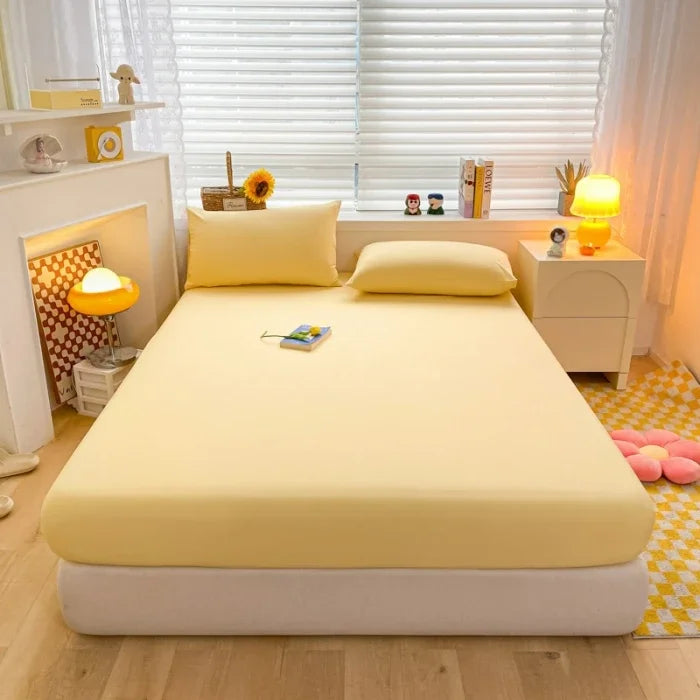 Soft Fitted Bed Sheet with Elastic Band Solid Color Mattress Cover for Single Double King Queen Bed 140/150/160/180/200