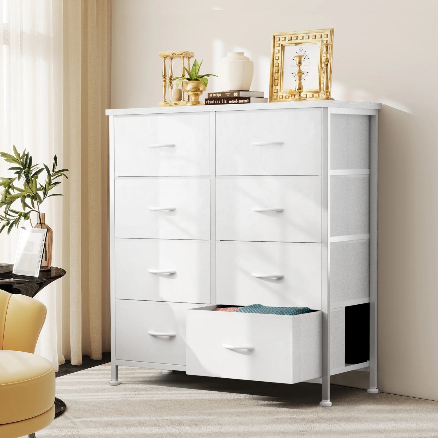 JHK Dresser Children's Wardrobe For Bedroom With 8 Fabric Drawers Storage Cabinet Steel Frame Assembly Closet For Home Furniture
