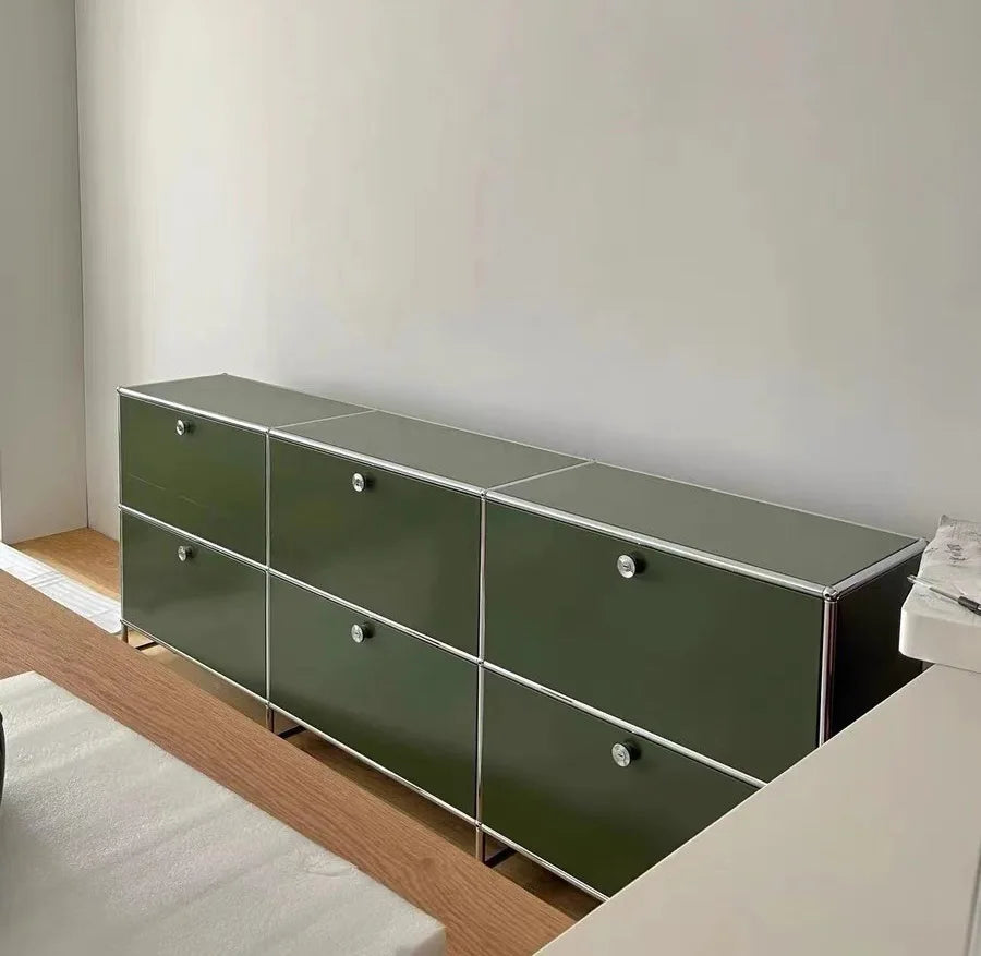 Living Room Sideboard Storage Cabinets Modular Combination Metal Frame for Office Drawers Large Storage Customizable Olive Green
