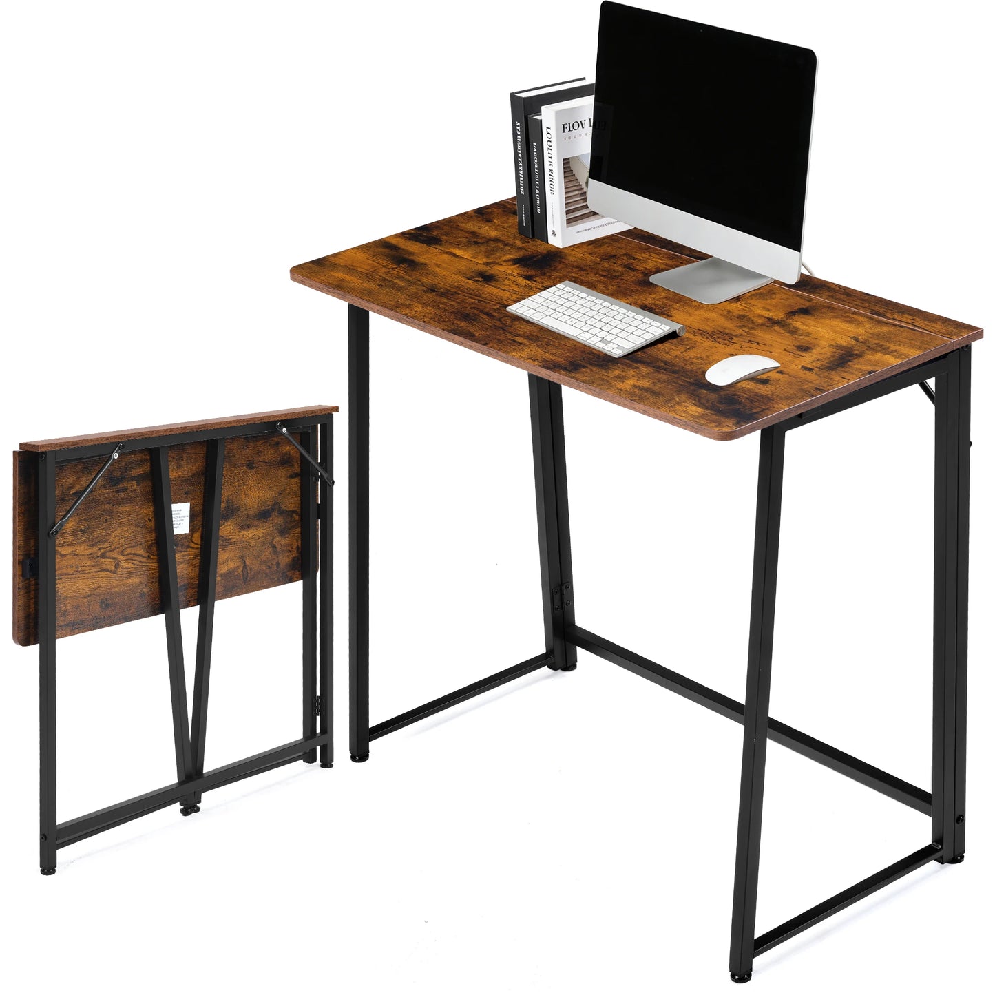JHK Folding Office Computer Desk 31.5 Inch Metal Frame Easy Assembly Compact Foldable Writing Workstation For Home PC Table