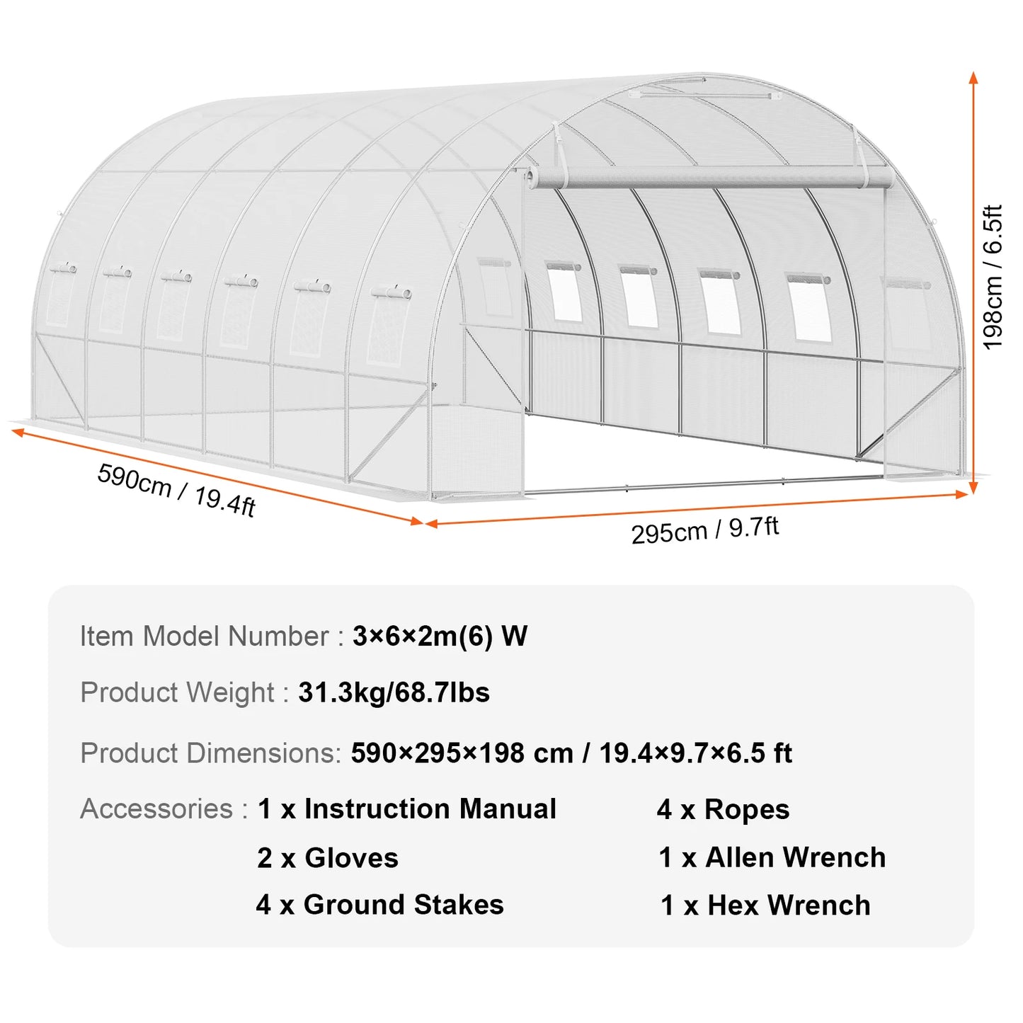 SucceBuy Walk-in Tunnel Greenhouse Hoop House Greenhouse Tunnel Plant Hot House with Steel Frame PE Cover Roll-up Zipper Door