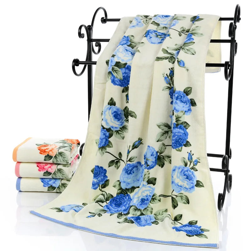 75x140cm Cotton Bath Towels Floral Pattern 400g Thick Sport Beach Print Towel Bathroom Outdoor Travel Towels for Adults Gift