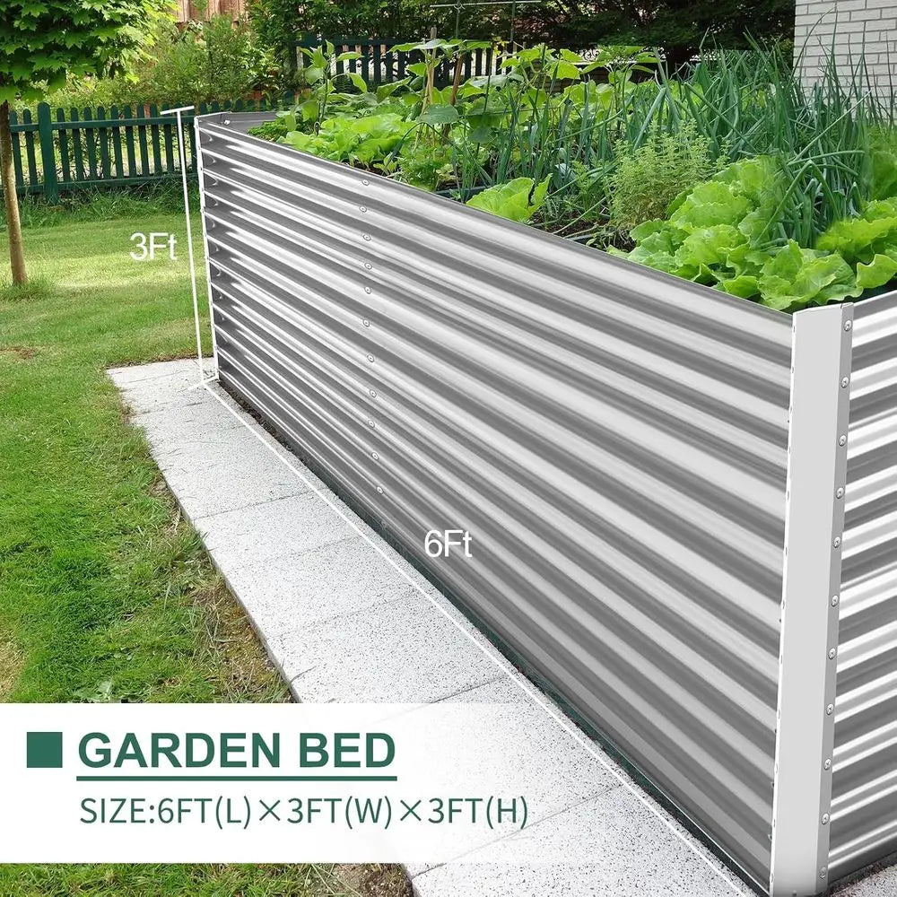 Large 8x4x3ft Galvanized Metal Raised Garden Bed, Deep Outdoor Planter Box for Vegetables, Classic Silver
