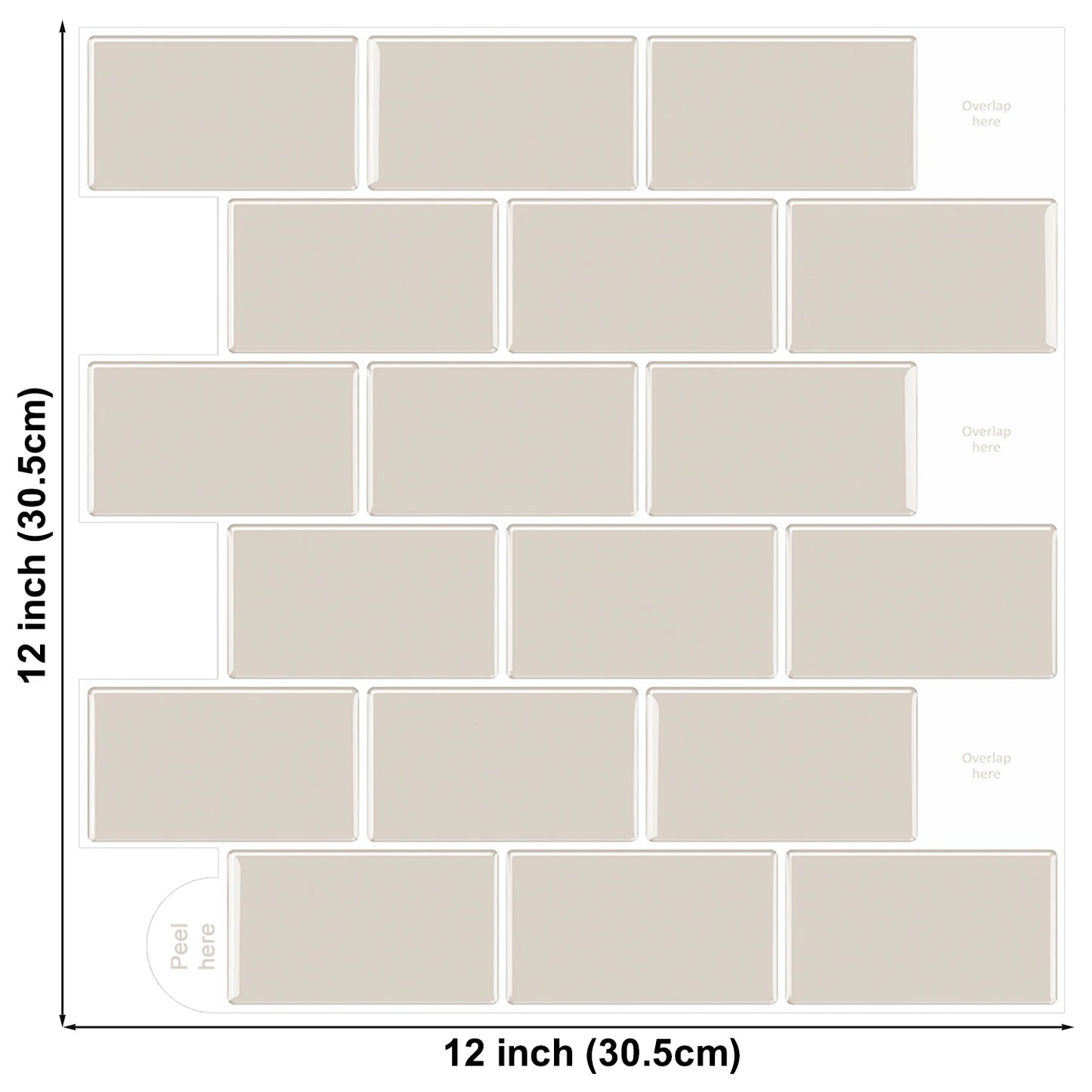 Vividtiles Big Size 12*12 Inch Self Adhesive Vinyl Wallpaper Peel and Stick Green Subway 3D Effect Tiles for Kicthen (5-Sheets)