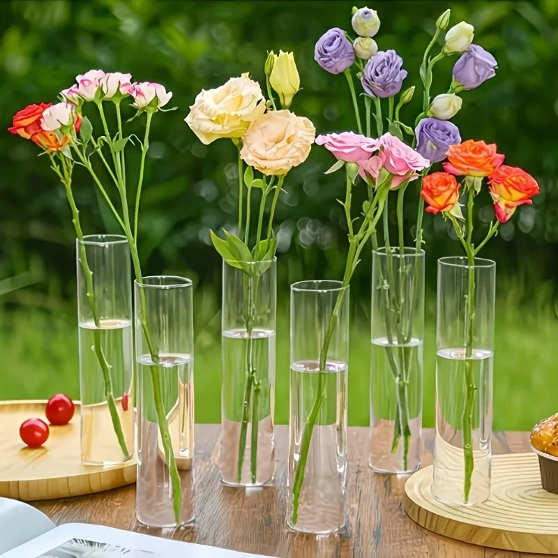 12/18pcs Transparent Cylindrical Plastic Vases Home Decor Flower-Wrapping Vases for Tabletop Decoration and Flower Cultivation
