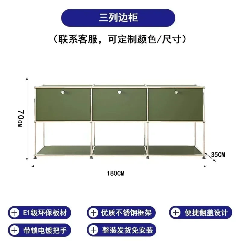 Sideboard Storage Cabinets Modular Combination Metal Frame for Living Room Office Drawers Customizable Large Storage Olive Green