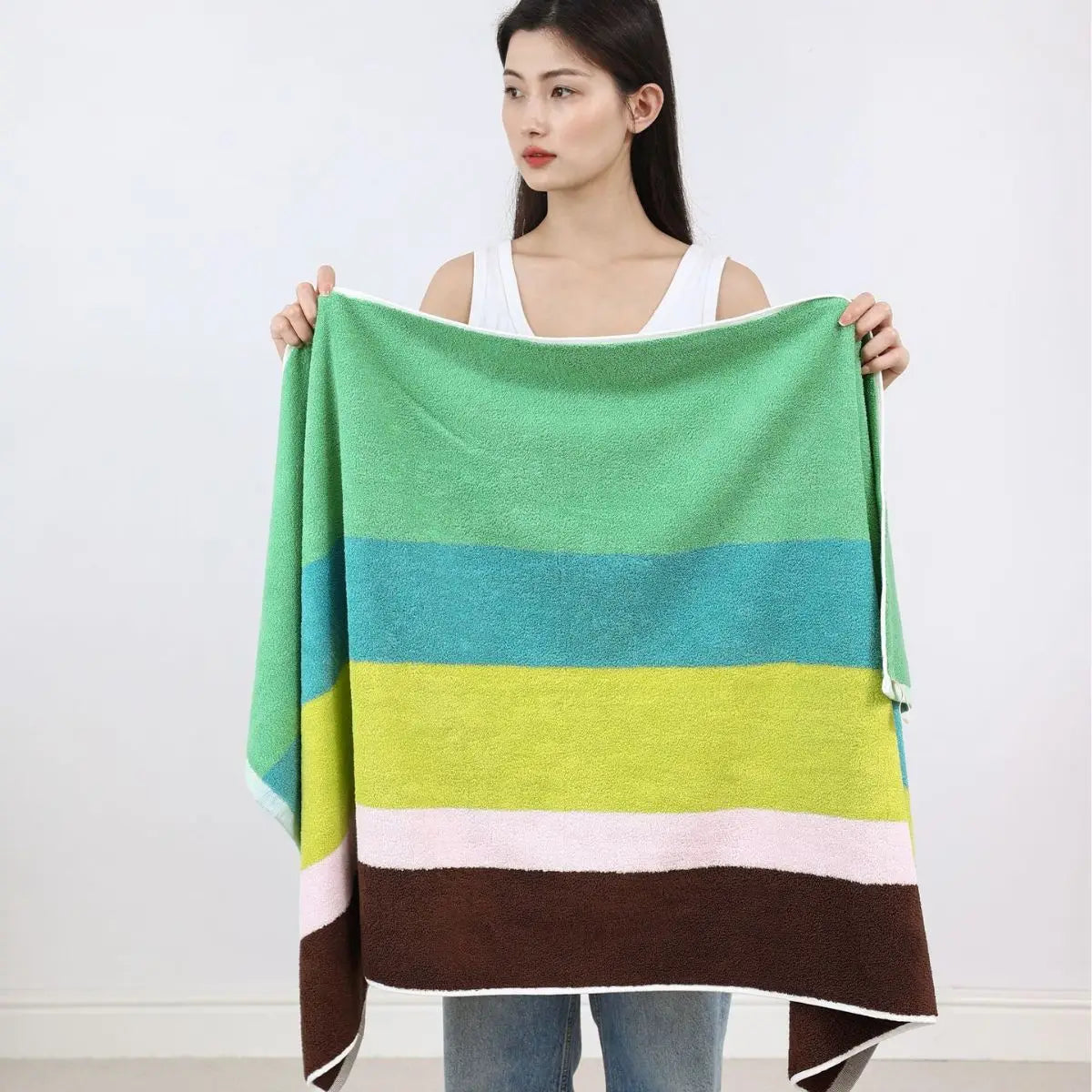 Retro Striped Cotton Towel Skin-Friendly Face Towel 70*140cm Bath Towels Soft Absorbent Face Towel Kitchen Towel