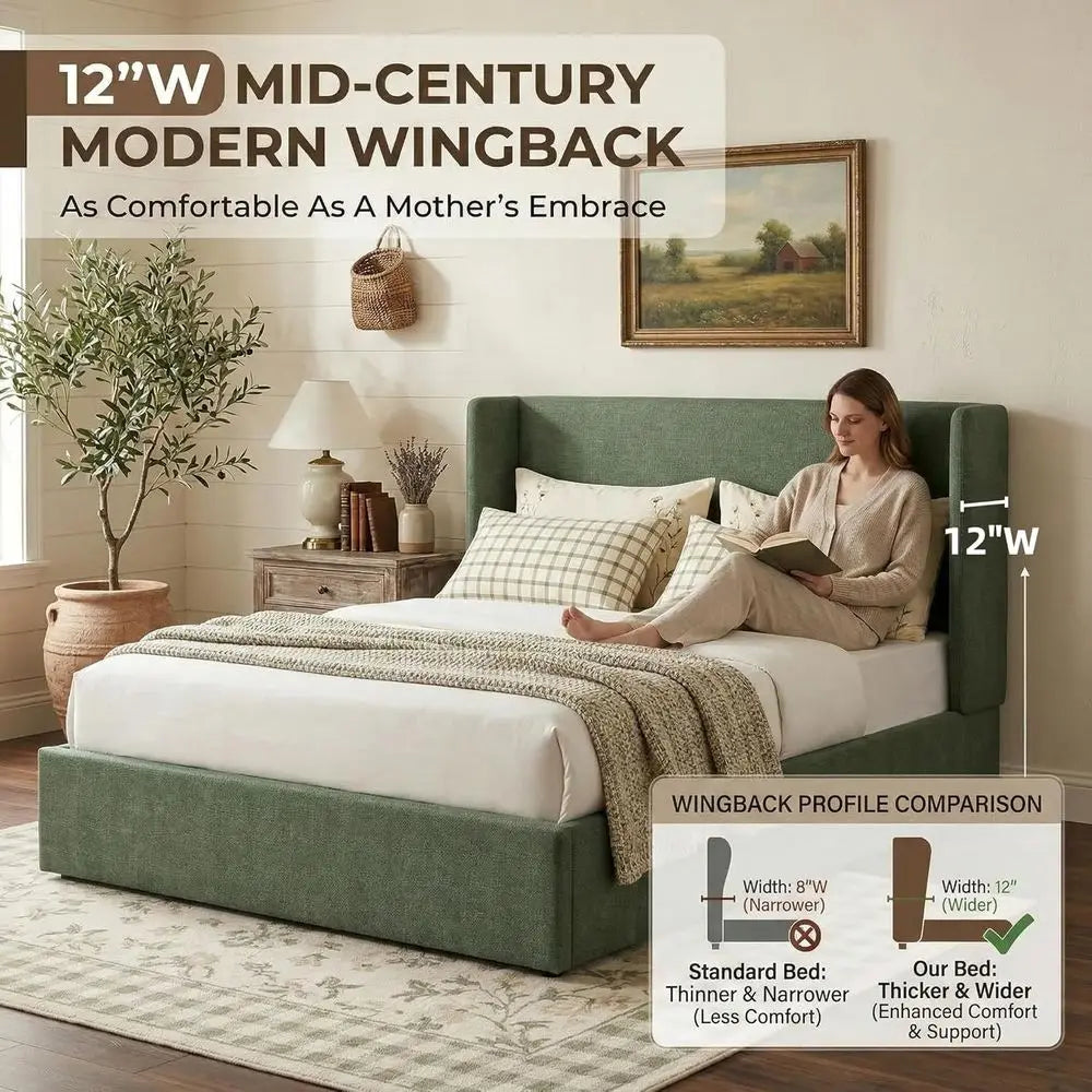 Queen Size Lit Up Storage Bed e, ern Wingback board, lannel abric Upholstered Platorm Bed with Hydraulic, Wooden Slat Support, N