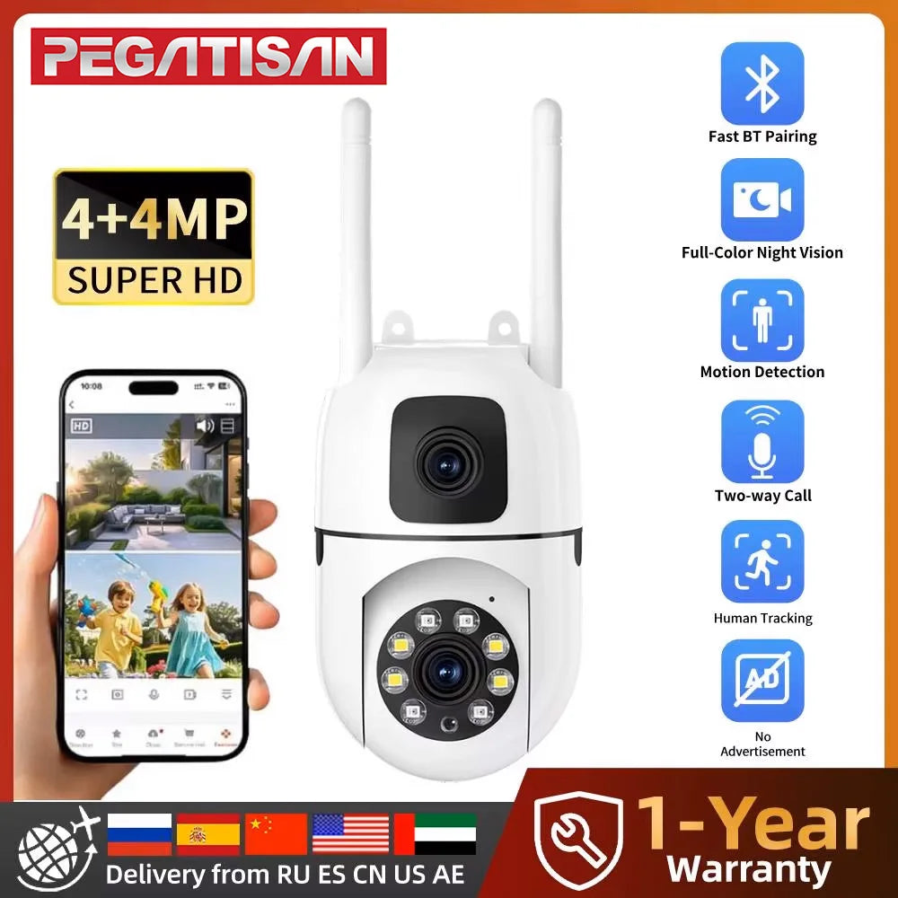 8MP HD Wifi Surveillance PTZ Camera Outdoor 4K Dual Lens Dual Screen Human Detection IP Security Protection Camera CCTV Video