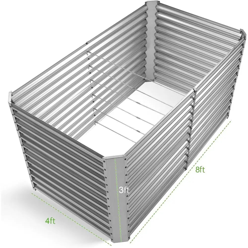 Large 8x4x3ft Galvanized Metal Raised Garden Bed, Deep Outdoor Planter Box for Vegetables, Classic Silver
