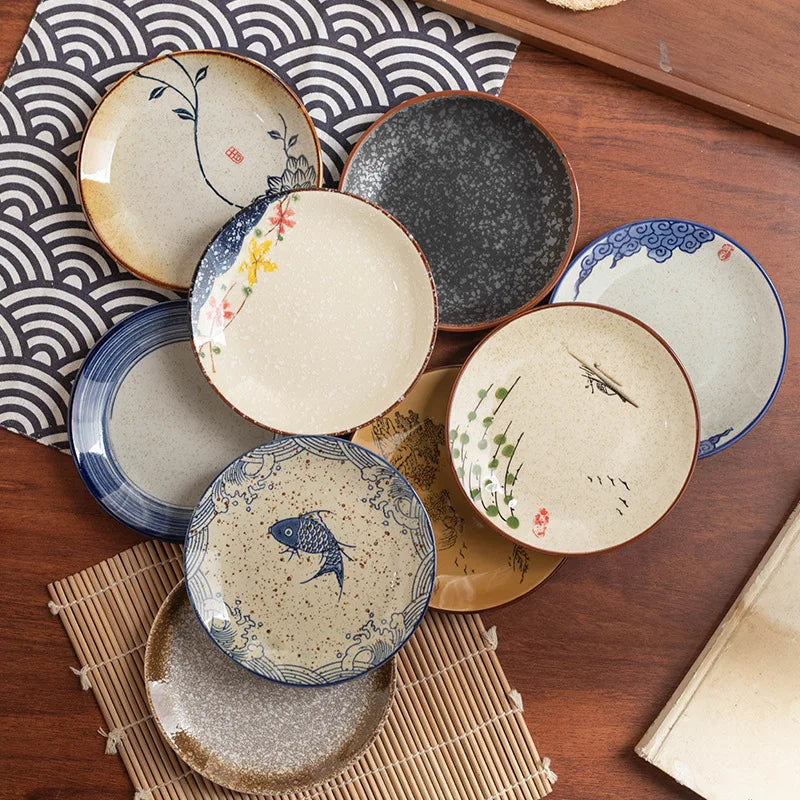 Beauty Ceramic Dinner Plate Flower Bird Japanese Pan Table Decoration Cute Bread Dessert Plates Sushi Dishes Tea Trays for Hotel