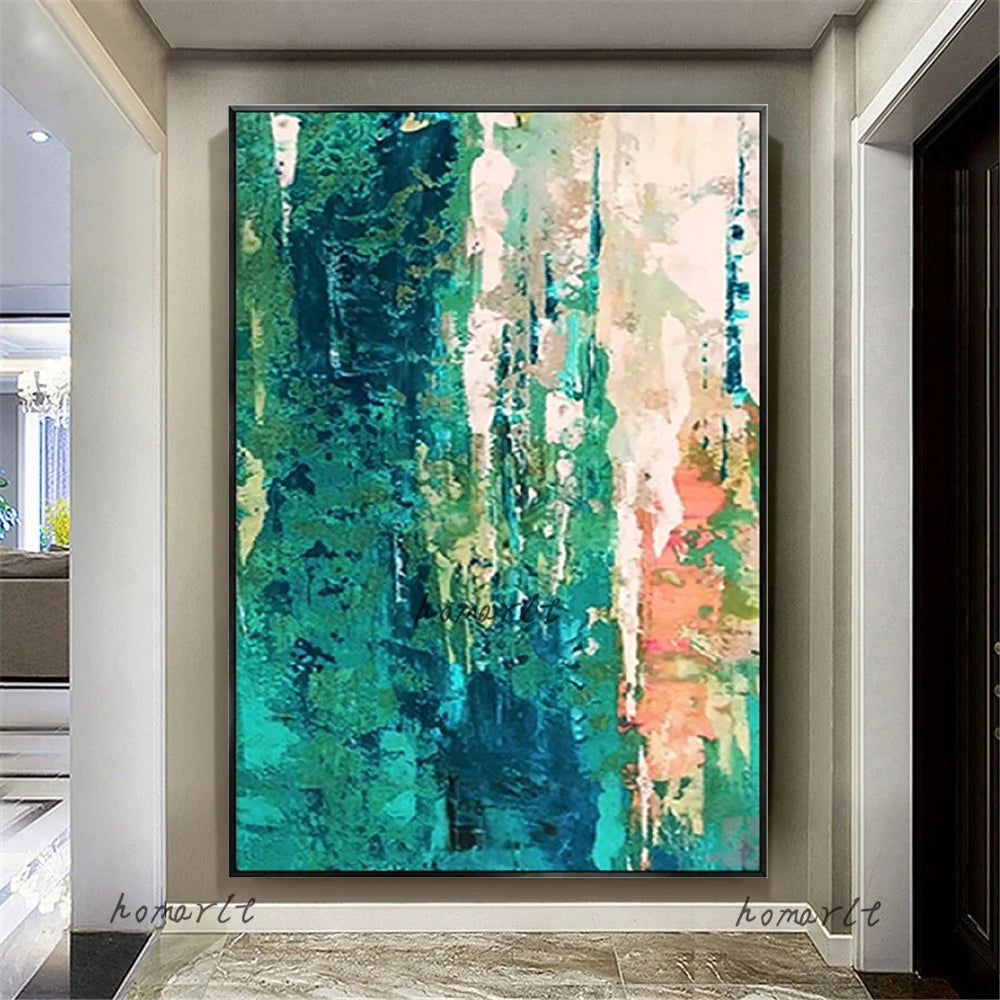 Large Modern Palette Knife picture Pure Handmade Wall Decor Turquoise Green Canvas Oil Painting Modern Wall Art For Living Room