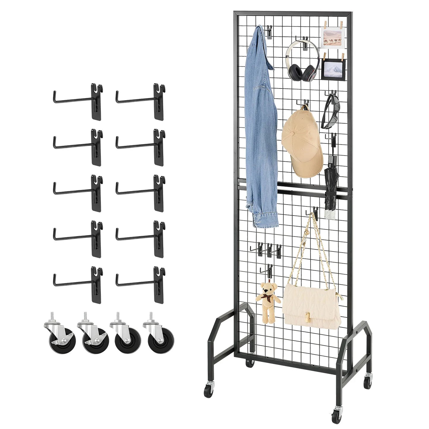 SucceBuy Grid Wall Panel Wire Grid Panels Display Rack Movable Art Display Shelf with Wheel Carbon Steel Gridwall for Craft Show