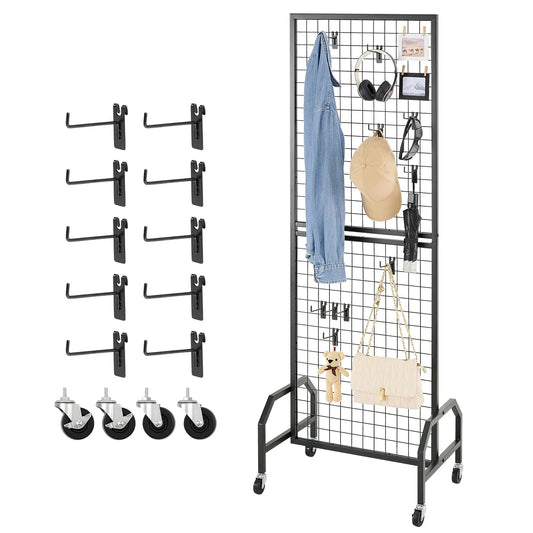 SucceBuy Grid Wall Panel Wire Grid Panels Display Rack Movable Art Display Shelf with Wheel Carbon Steel Gridwall for Craft Show