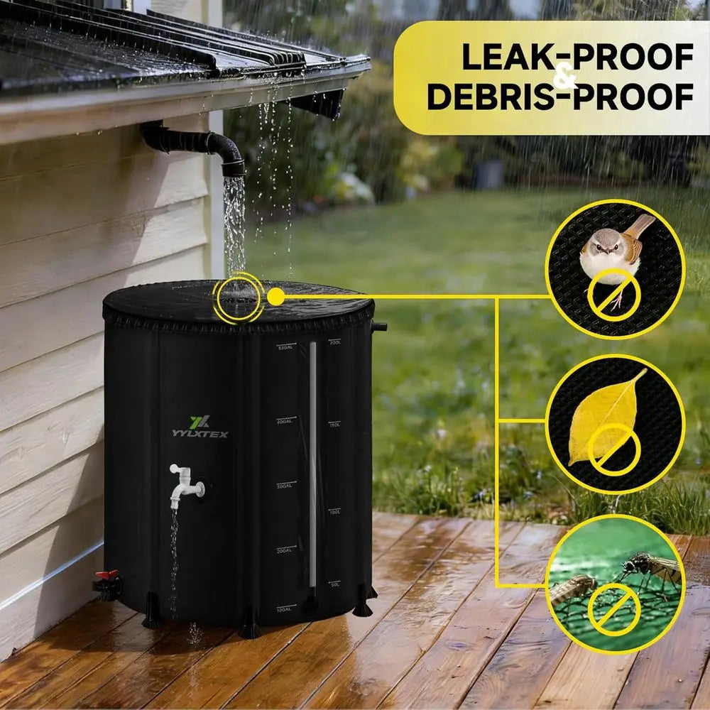 Collapsible 53 Gallon 200L Rainwater Collection Barrel with 2mm Reinforcement, Portable Rain Catcher, Quick-Connect Tap & Sprink