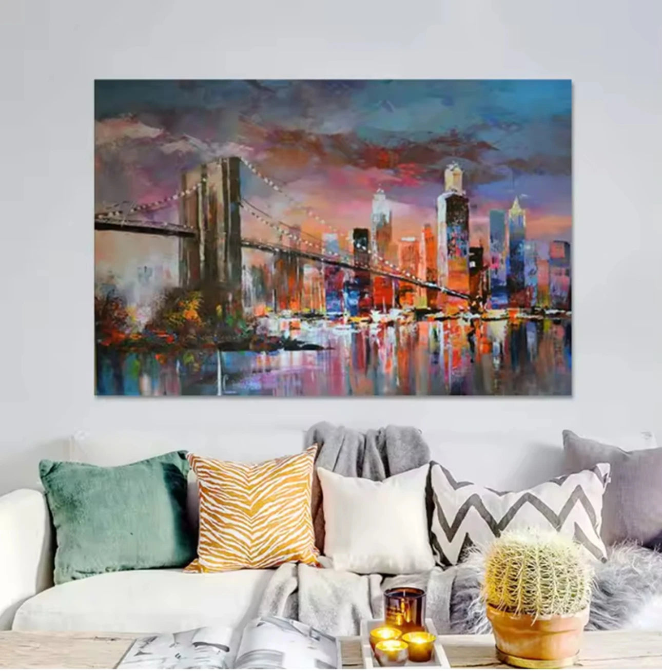 Modern Abstract Painting Thick Texture Handmade Canvas Art New York City Handpainted Home Wall Decor Oil Paintings Unframed