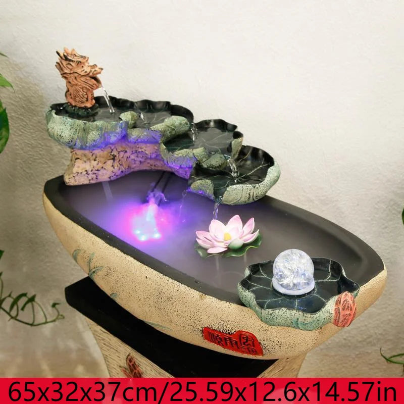 Opening gift rockery, flowing water, fountain decoration, floor to floor water feature, wealth attraction, living room,