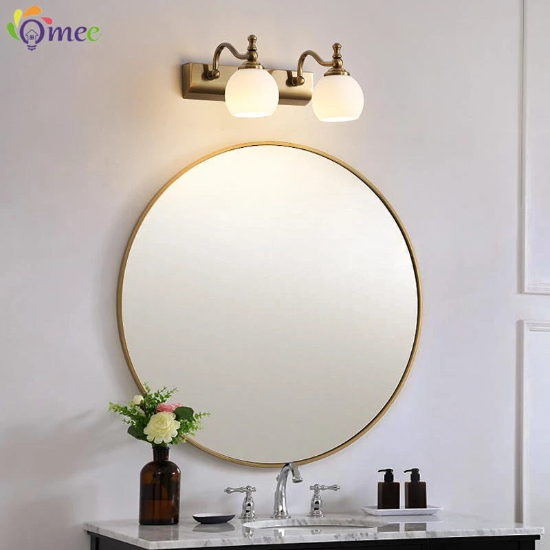 Modern Bathroom Vanity Light Fixtures 3-Light with Milky Glass Shade Industrial Bath Wall Sconces Vintage Lights for Bedroom