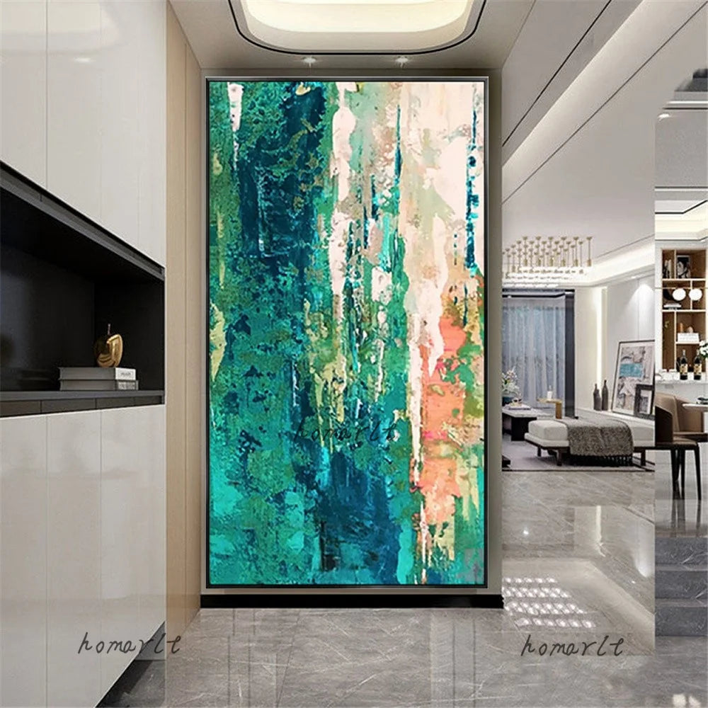 Large Modern Palette Knife picture Pure Handmade Wall Decor Turquoise Green Canvas Oil Painting Modern Wall Art For Living Room