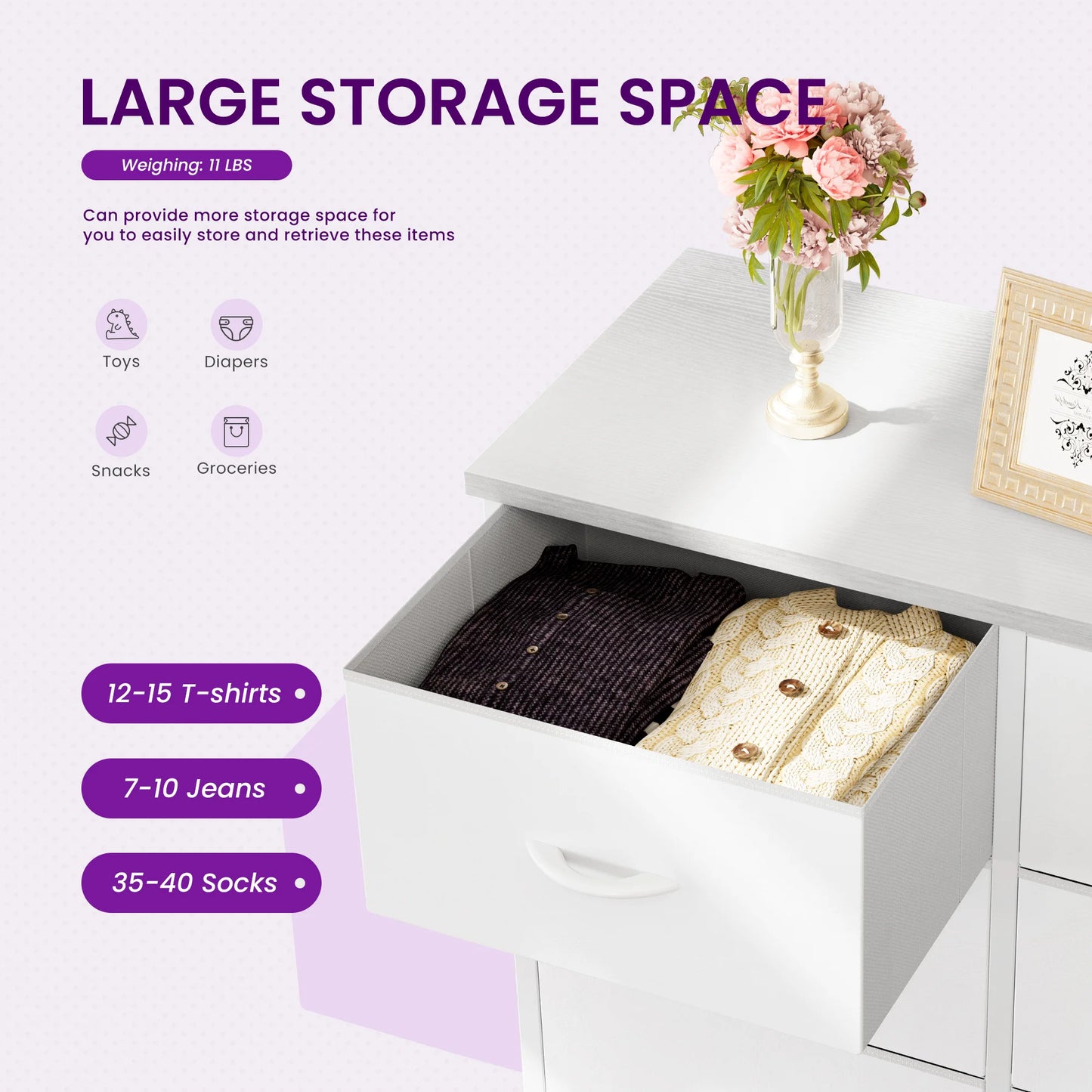 JHK Dresser Children's Wardrobe For Bedroom With 8 Fabric Drawers Storage Cabinet Steel Frame Assembly Closet For Home Furniture