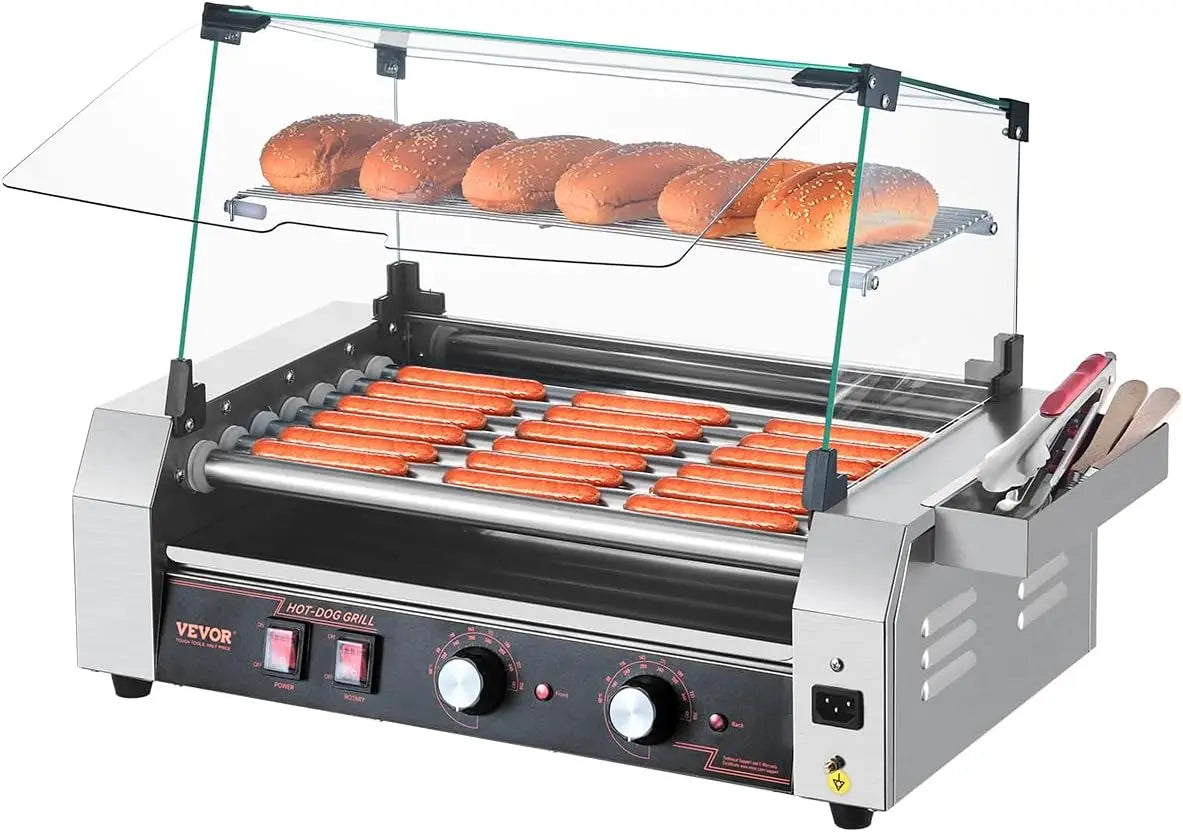 Hot Dog Roller, 18 Hot Dog 7 Rollers, Stainless Steel Sausage Grill Cooker, 1050W Commercial Hot Dog Machine with Dual Temp Cont
