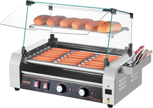 Hot Dog Roller, 18 Hot Dog 7 Rollers, Stainless Steel Sausage Grill Cooker, 1050W Commercial Hot Dog Machine with Dual Temp Cont