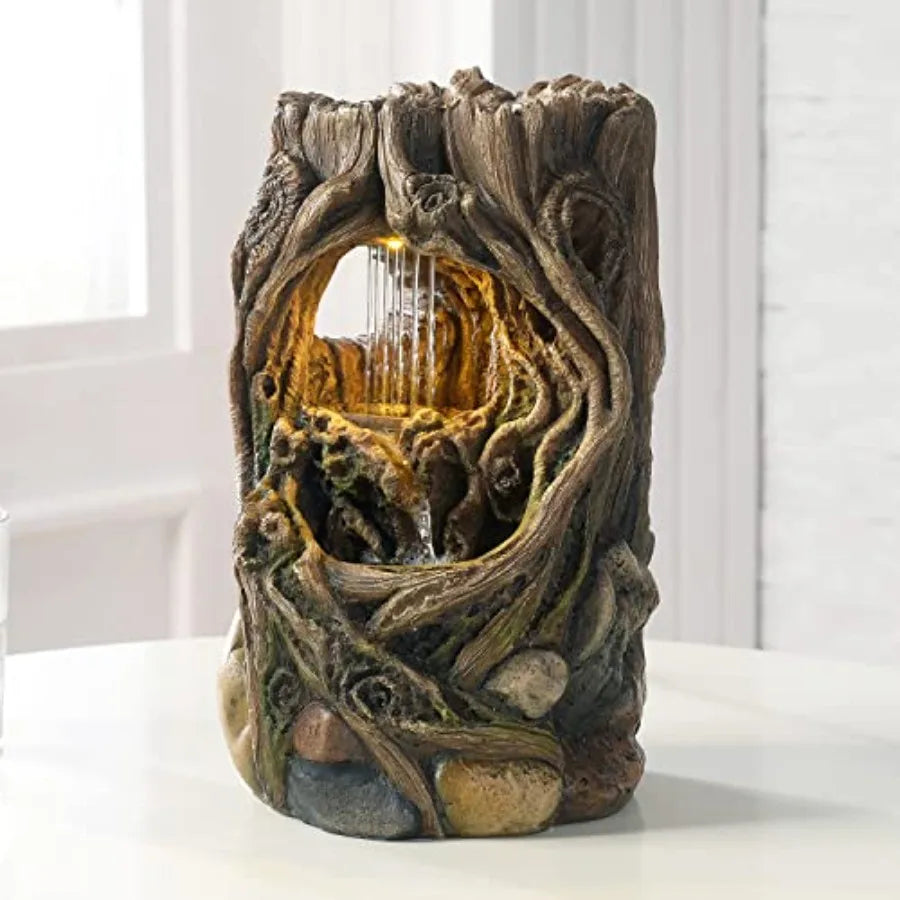 Tabletop Fountains Beautiful Stump Water Fountain Relaxation Raindrop Fountains Meditation Desk Fountain Artistic Waterfall Fou