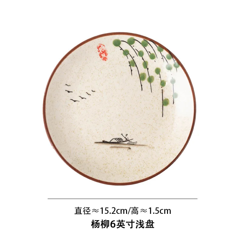Beauty Ceramic Dinner Plate Flower Bird Japanese Pan Table Decoration Cute Bread Dessert Plates Sushi Dishes Tea Trays for Hotel