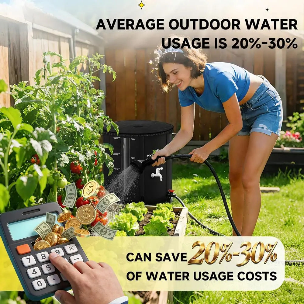 Collapsible 53 Gallon 200L Rainwater Collection Barrel with 2mm Reinforcement, Portable Rain Catcher, Quick-Connect Tap & Sprink