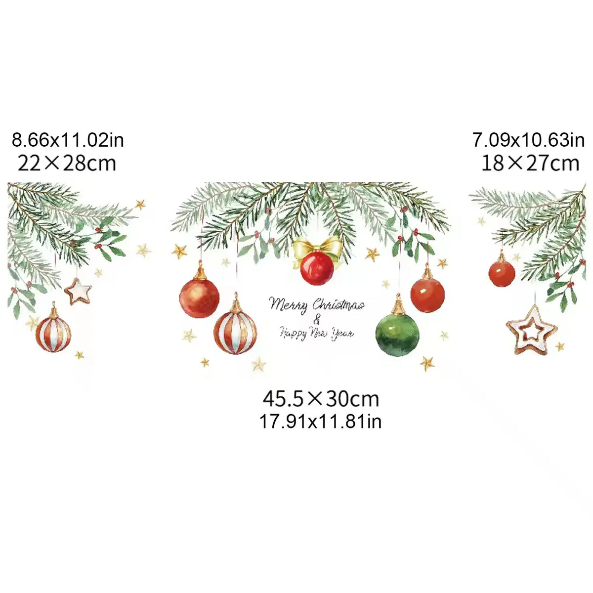 Double-Sided Christmas Window Sticker Pine Branch Xmas-Ball Stars Snowman,Static Clings Reusable Glass Film for Home Decor