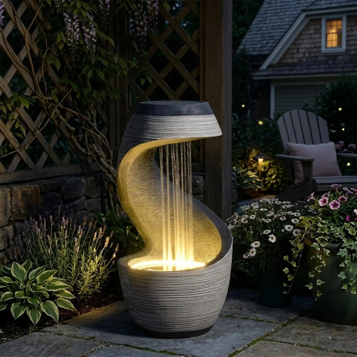 40.9" H 4-Tier Indoor/Outdoor Modern Water Fountain with Led Lights and Pump, Outdoor Freestanding Cascading Waterfall, Custom