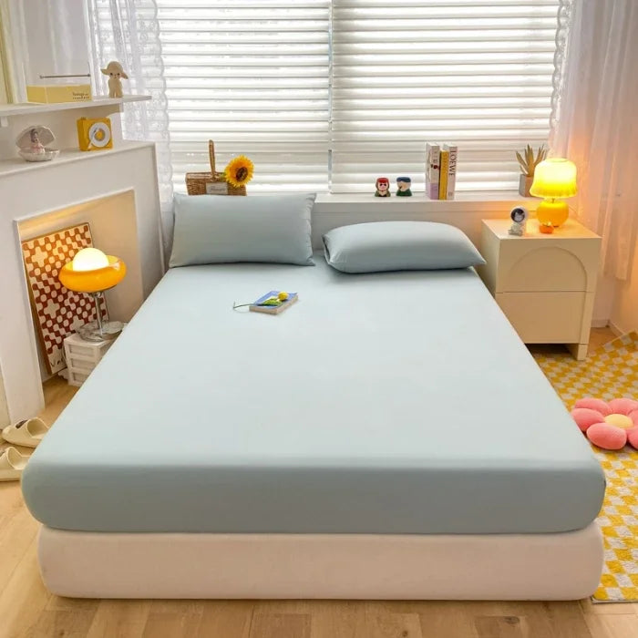 Soft Fitted Bed Sheet with Elastic Band Solid Color Mattress Cover for Single Double King Queen Bed 140/150/160/180/200