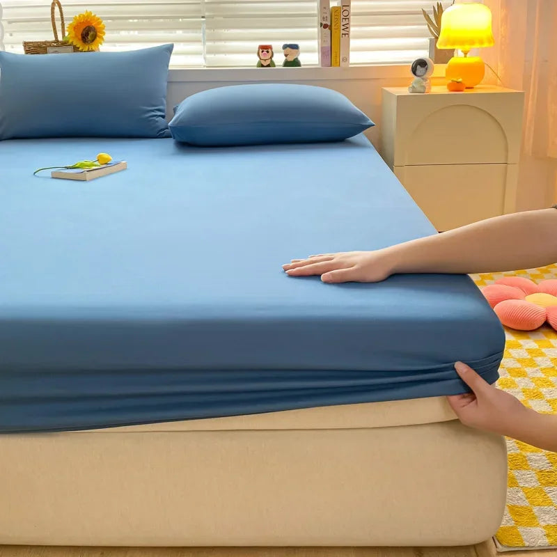 Soft Fitted Bed Sheet with Elastic Band Solid Color Mattress Cover for Single Double King Queen Bed 140/150/160/180/200
