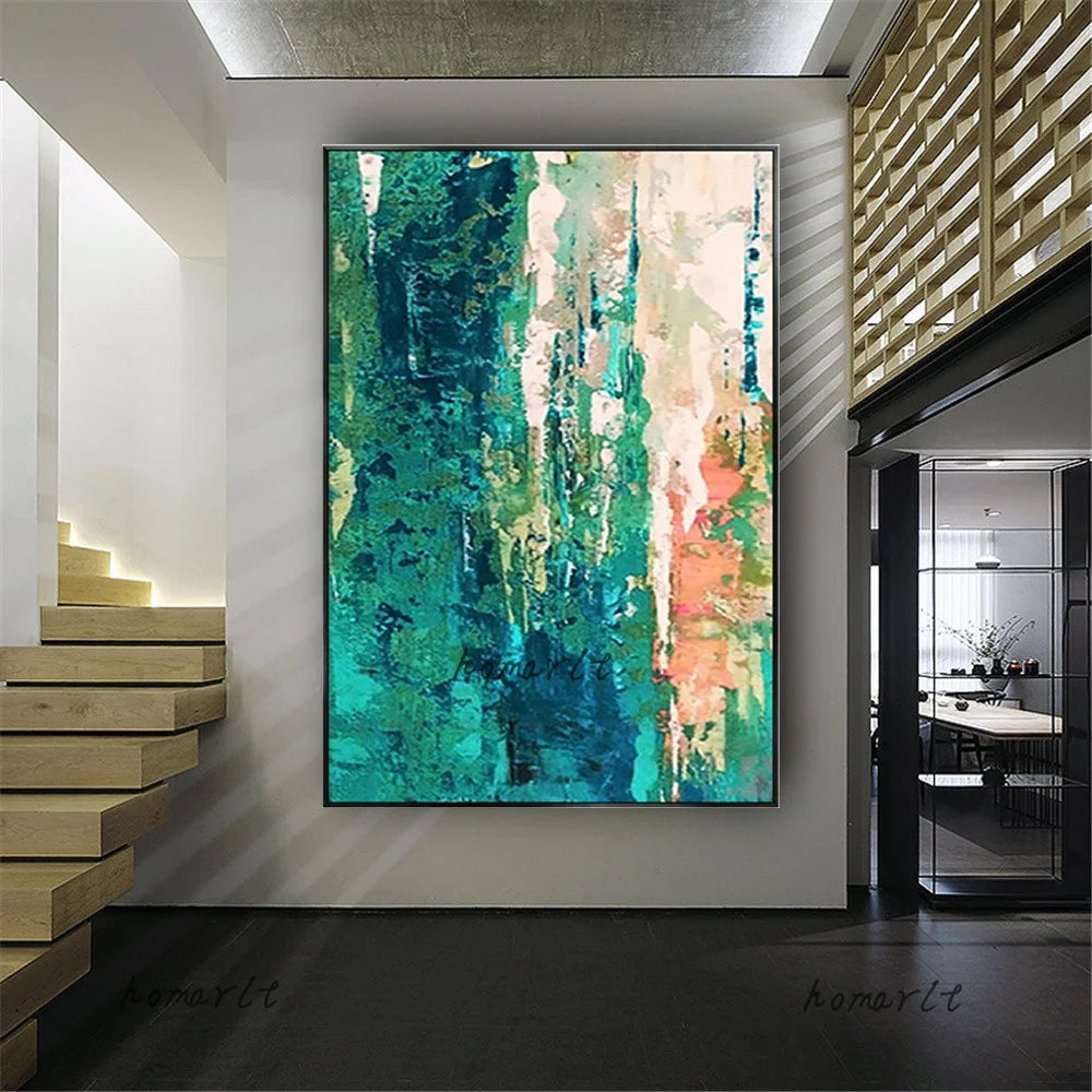 Large Modern Palette Knife picture Pure Handmade Wall Decor Turquoise Green Canvas Oil Painting Modern Wall Art For Living Room