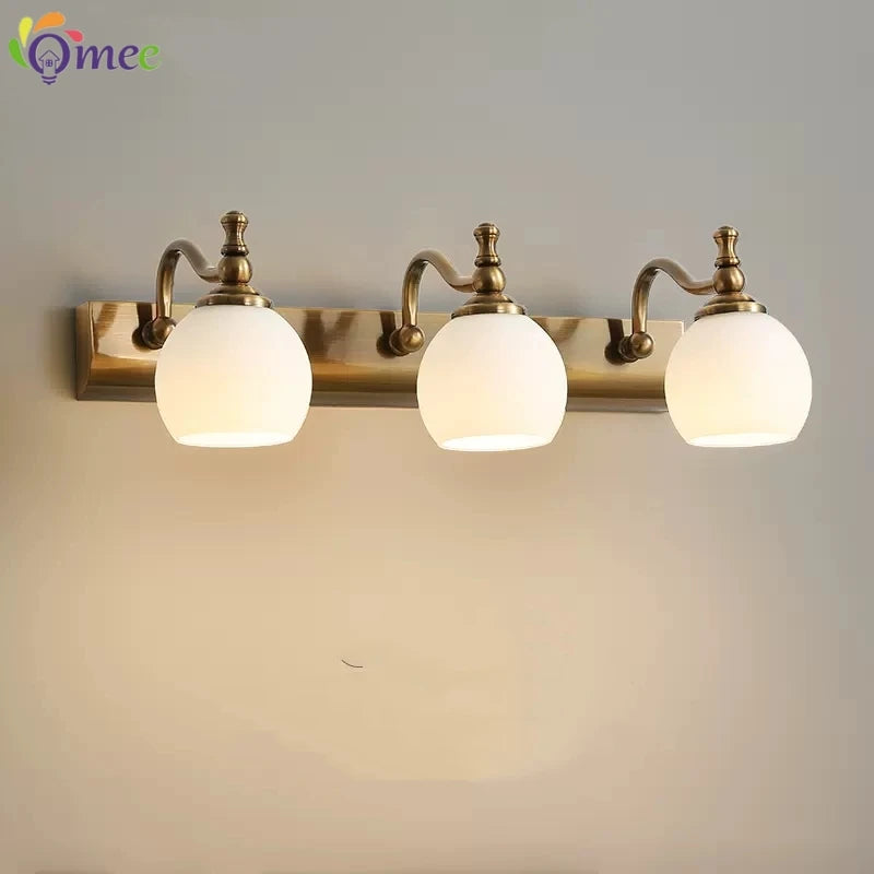 Modern Bathroom Vanity Light Fixtures 3-Light with Milky Glass Shade Industrial Bath Wall Sconces Vintage Lights for Bedroom