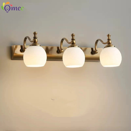 Modern Bathroom Vanity Light Fixtures 3-Light with Milky Glass Shade Industrial Bath Wall Sconces Vintage Lights for Bedroom