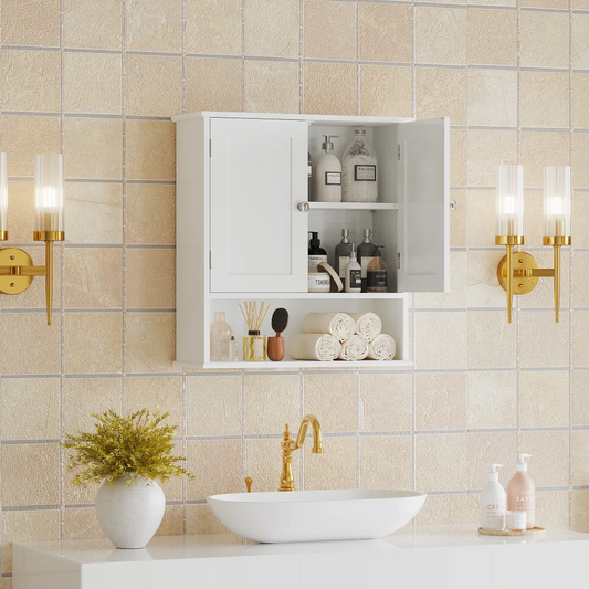 Bathroom Wall Cabinet with Door, Over Toilet Storage Cabinet with and Adjustable Shelves, 3-Tier Medicine Cabinet Wall Mounted, for Bathroom, Kitchen, Entryway, Laundry Room, White