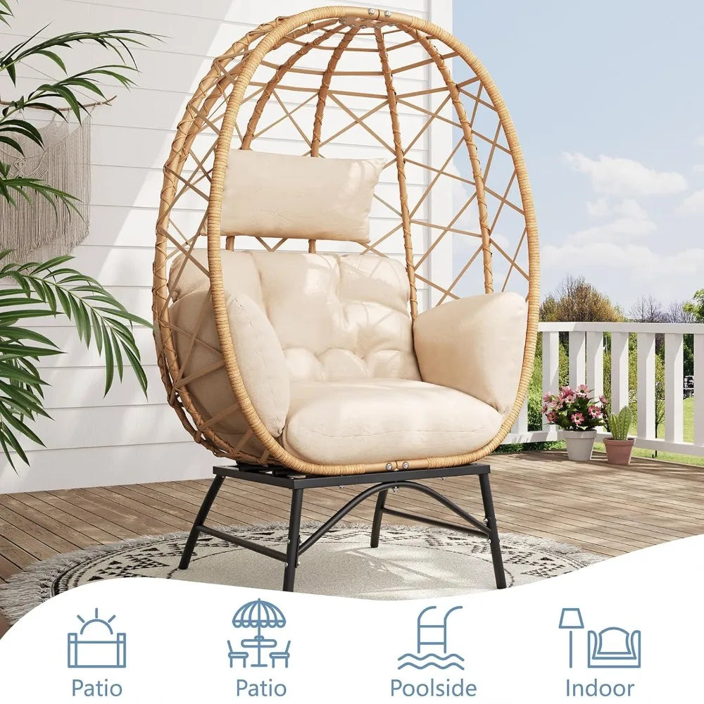 Wicker Egg Chair Outdoor, Oversized Patio Lounge Chairs with Cushion for Indoor Living Room, Bedroom, Outside, Customized