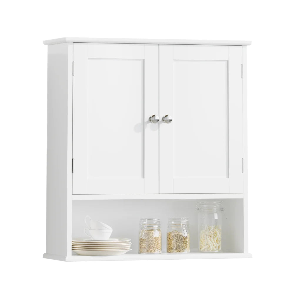 Bathroom Wall Cabinet with Door, Over Toilet Storage Cabinet with and Adjustable Shelves, 3-Tier Medicine Cabinet Wall Mounted, for Bathroom, Kitchen, Entryway, Laundry Room, White