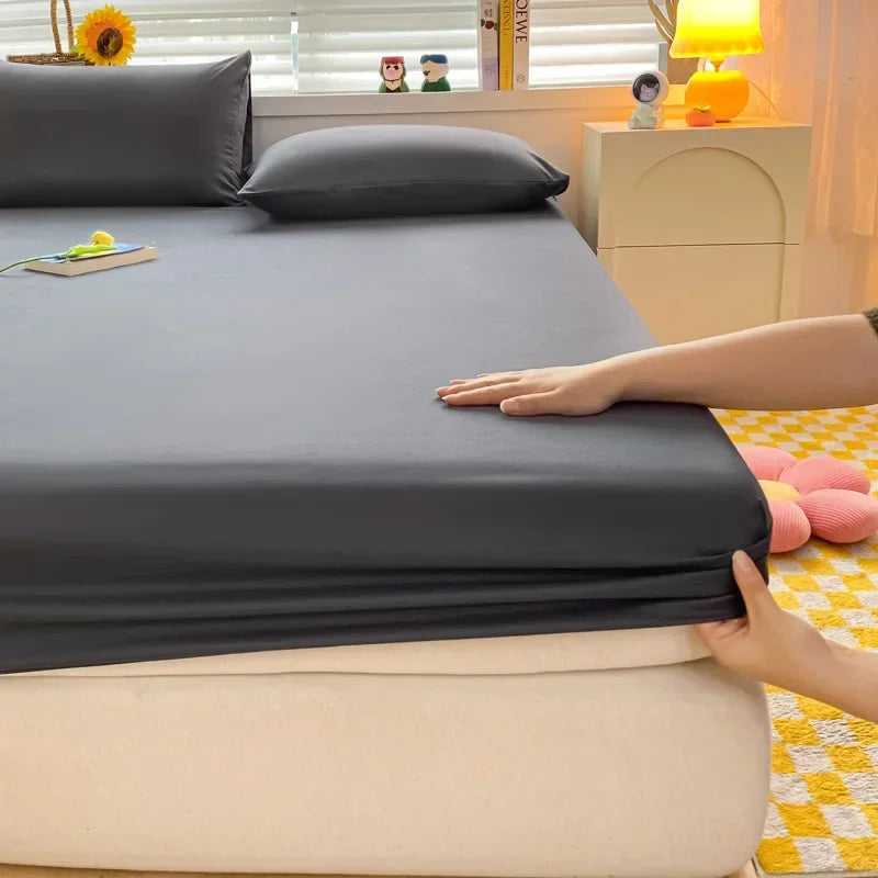 Soft Fitted Bed Sheet with Elastic Band Solid Color Mattress Cover for Single Double King Queen Bed 140/150/160/180/200