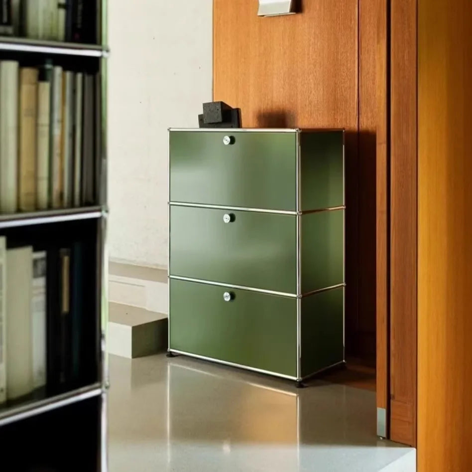Sideboard Storage Cabinets Modular Combination Metal Frame for Living Room Office Drawers Customizable Large Storage Olive Green