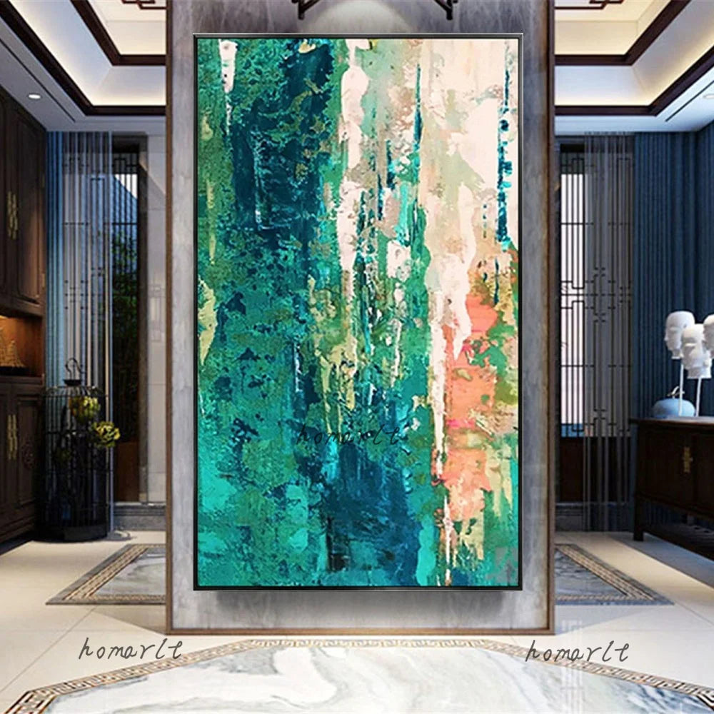 Large Modern Palette Knife picture Pure Handmade Wall Decor Turquoise Green Canvas Oil Painting Modern Wall Art For Living Room