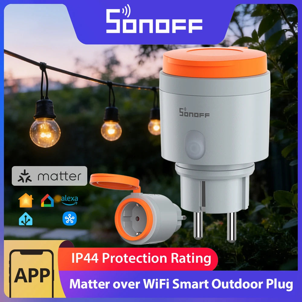 SONOFF S61STPF-PM-O Outdoor (Type F) Matter Over WiFi Smart Plug Energy Cost Monitoring Overload Overcharge Protection Scheduled