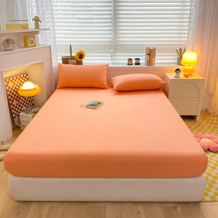 Soft Fitted Bed Sheet with Elastic Band Solid Color Mattress Cover for Single Double King Queen Bed 140/150/160/180/200