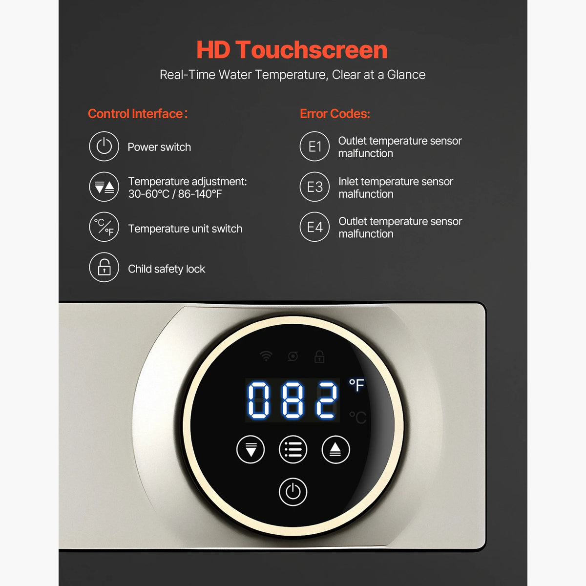 SucceBuy Tankless Electric Water Heater 27kW Instant Hot Water Heater Under Sink On Demand for Bathroom w/ LCD Touch Screen 240V
