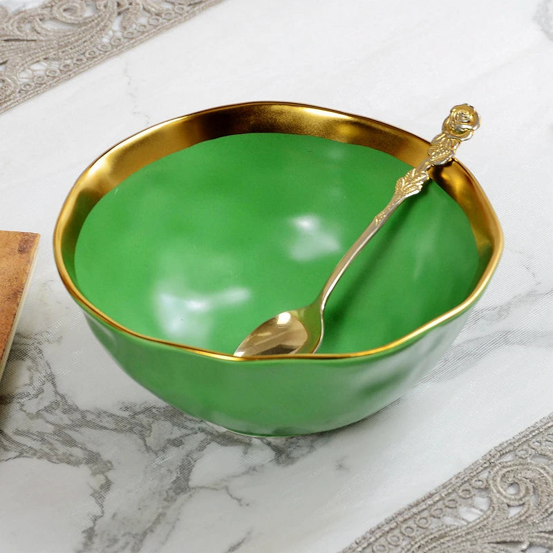 Nordic minimalist gold-plated glazed ceramic dining plate, food plate, fruit plate, flat plate, Western food plate